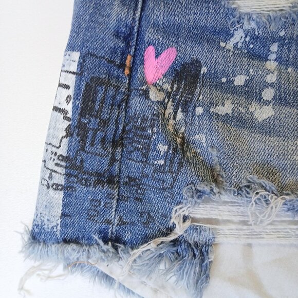 American Eagle Hi-Rise Festival Shorts 4 Distressed Floral Paint Splatter Y2K - Picture 10 of 15